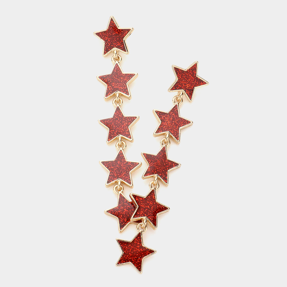 Earrings | Glitter Red Dropdown Star Earrings