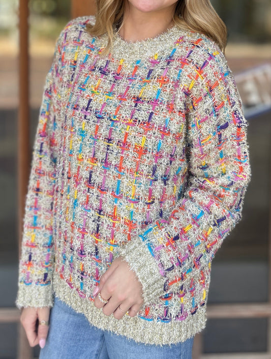 Tops | Sweater Mallard Multi Tweed Pullover Cream