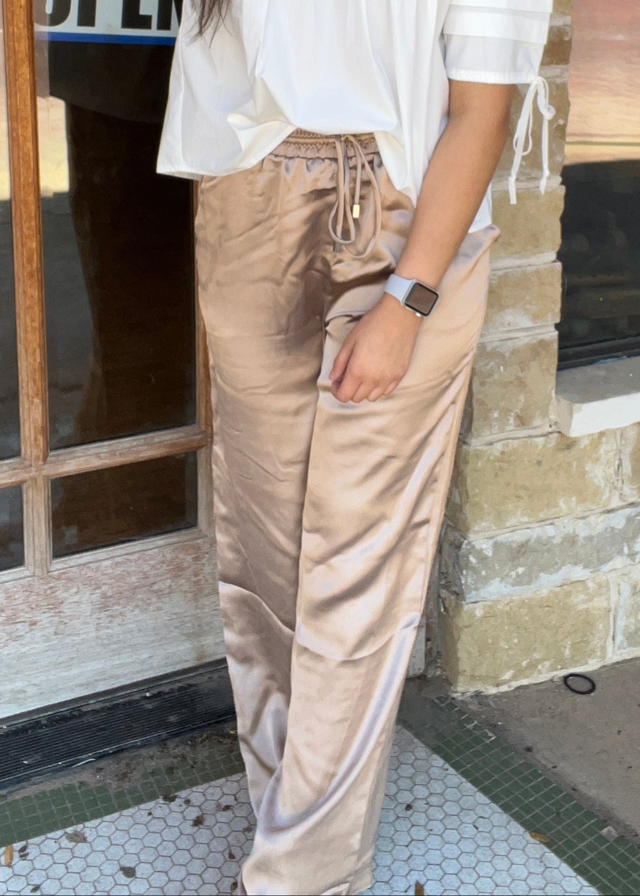 Bottoms | Pants Satin Drawstring Waist Wide Leg