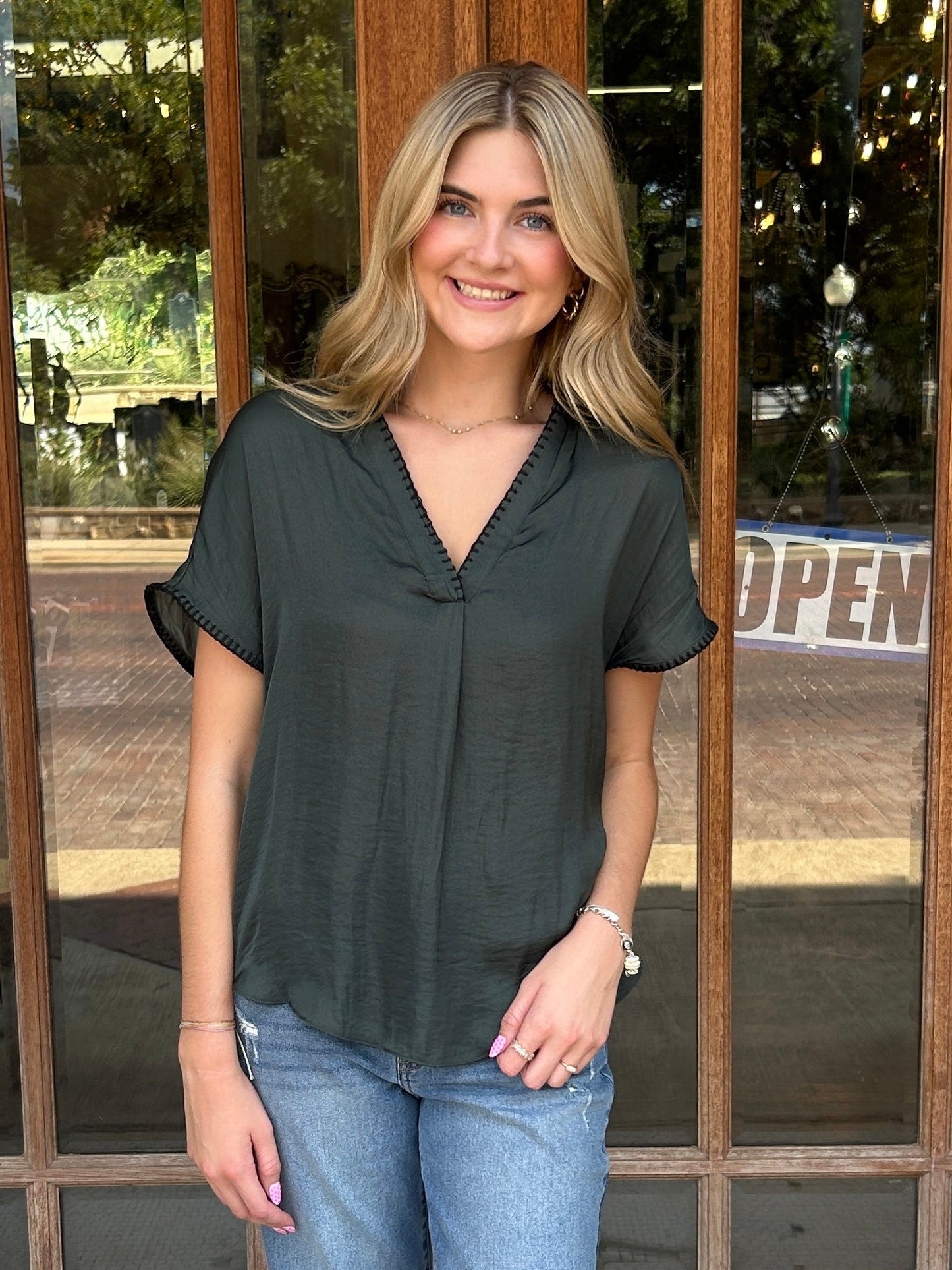 Tops | Blouse Whipstitch Edging Drop Shoulder