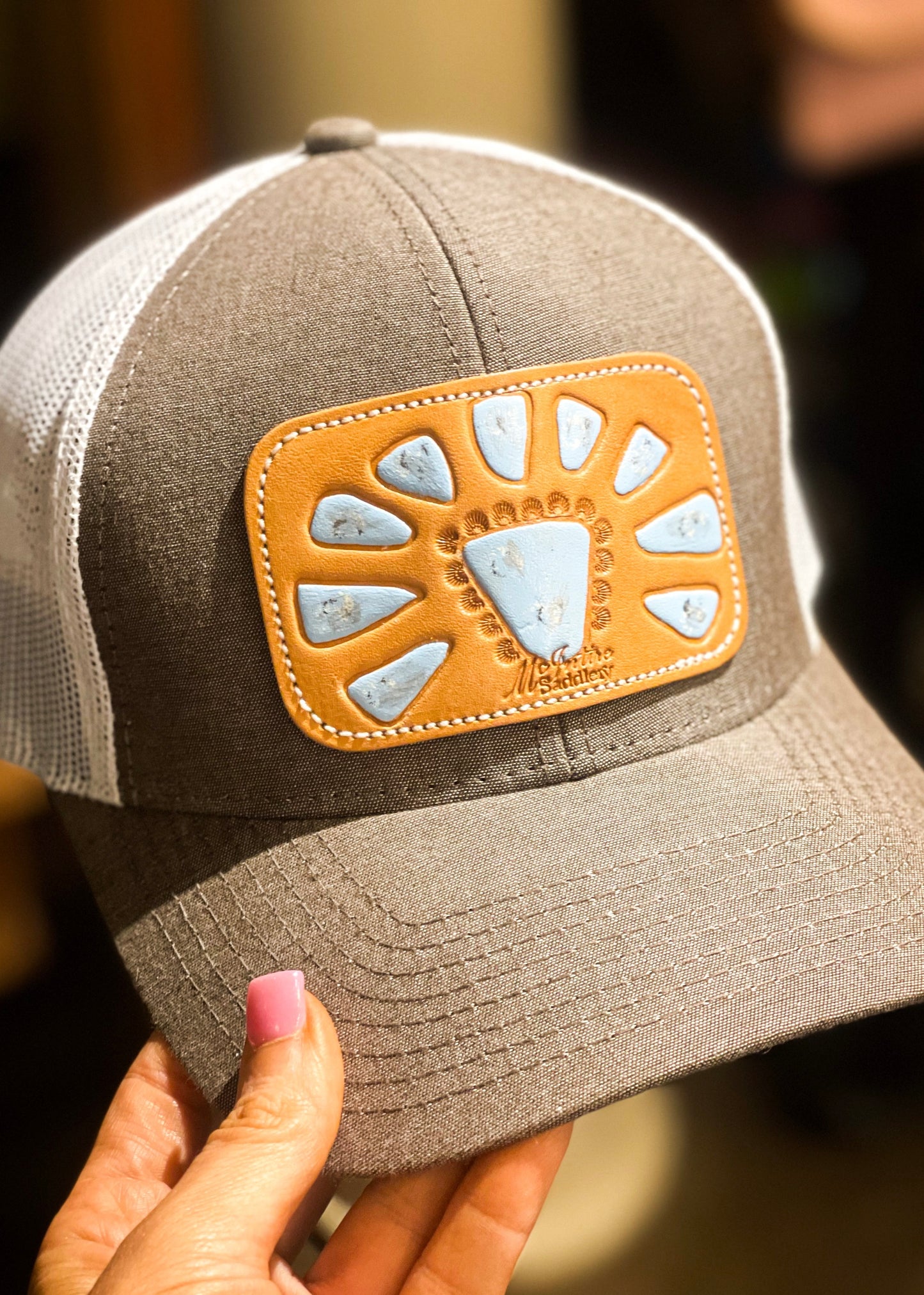 McIntire Saddlery | Cap Heather Brown w/Baby Blue Squash