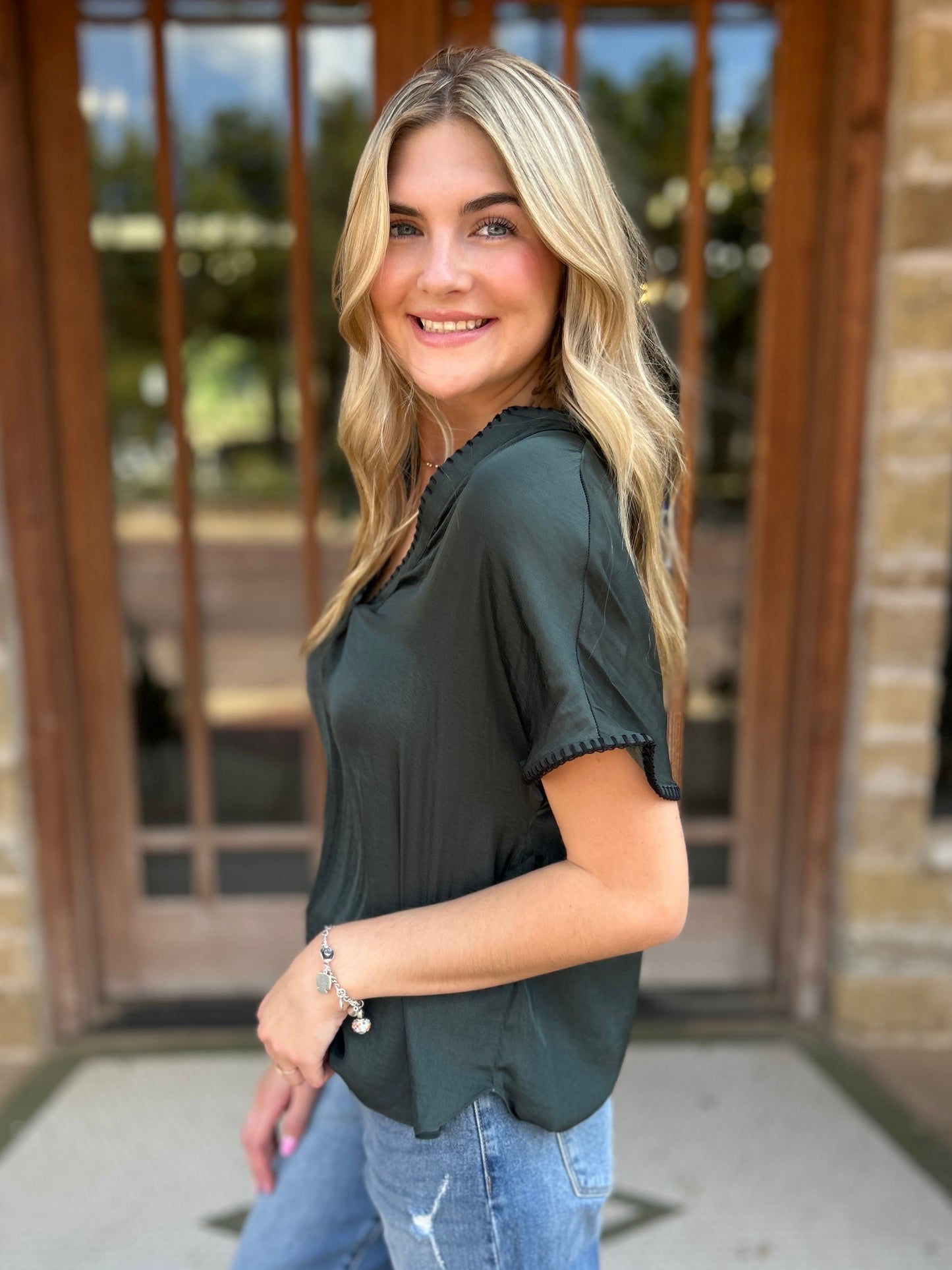 Tops | Blouse Whipstitch Edging Drop Shoulder