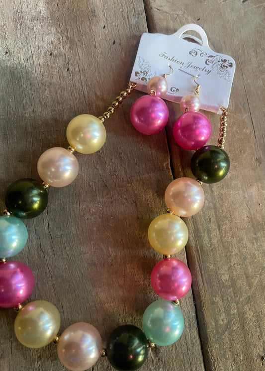 Jewelry | Necklace Beaded Contrast Color Geometric Dainty Necklace & Earrings