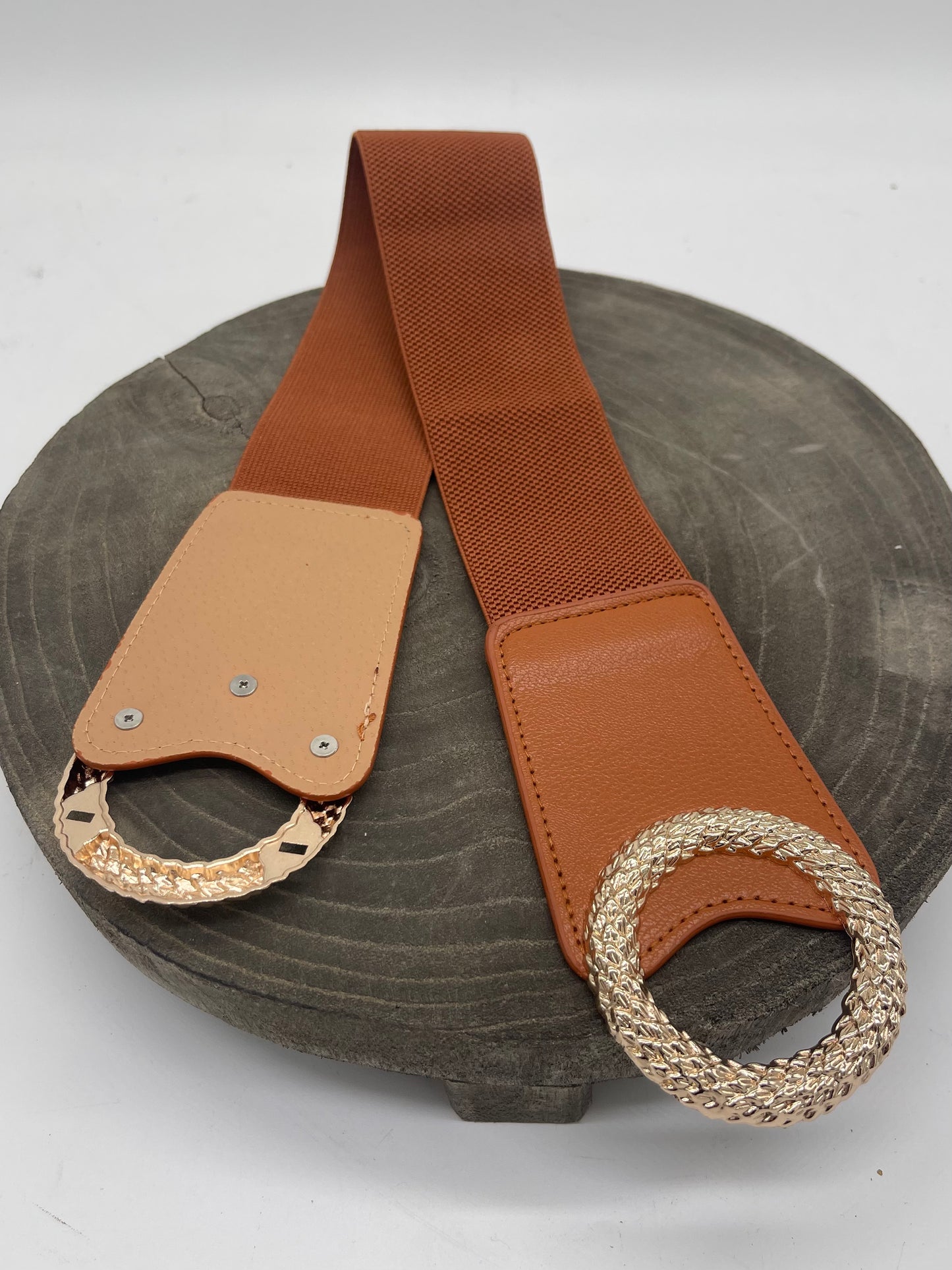 Accessories | Belt Brown Textured Gold Ring Stretch