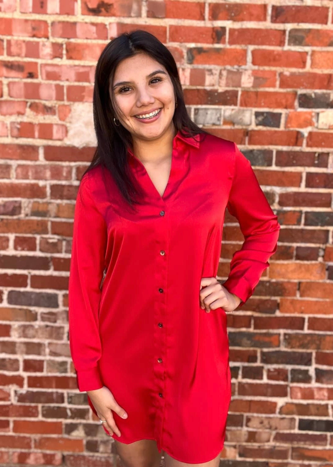 Dress | Shirt Dress Collared Long Sleeve Button Down Above Knee