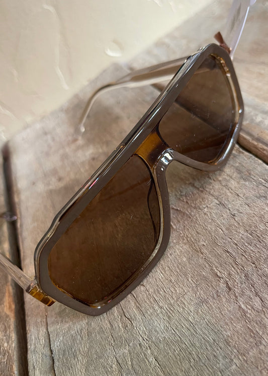 Leah Dark Taupe Retro Oversized Aviator Sunglasses