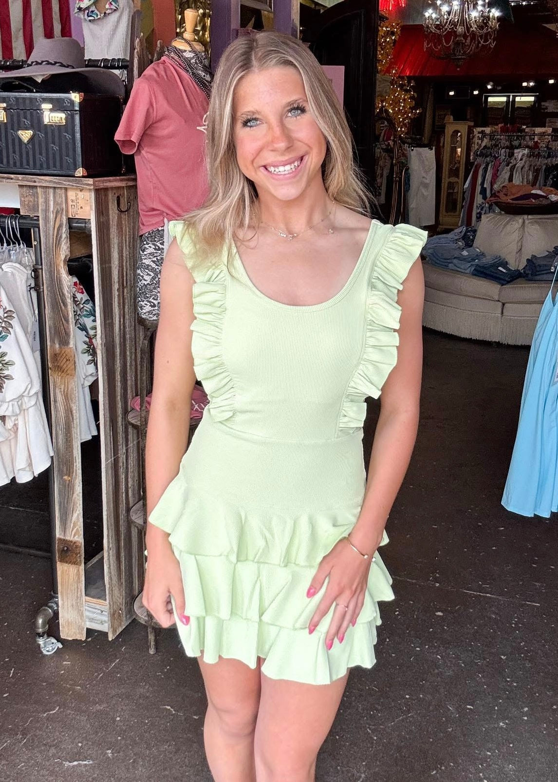 Dress | Mint Tiered Ruffle Skirt Detailing