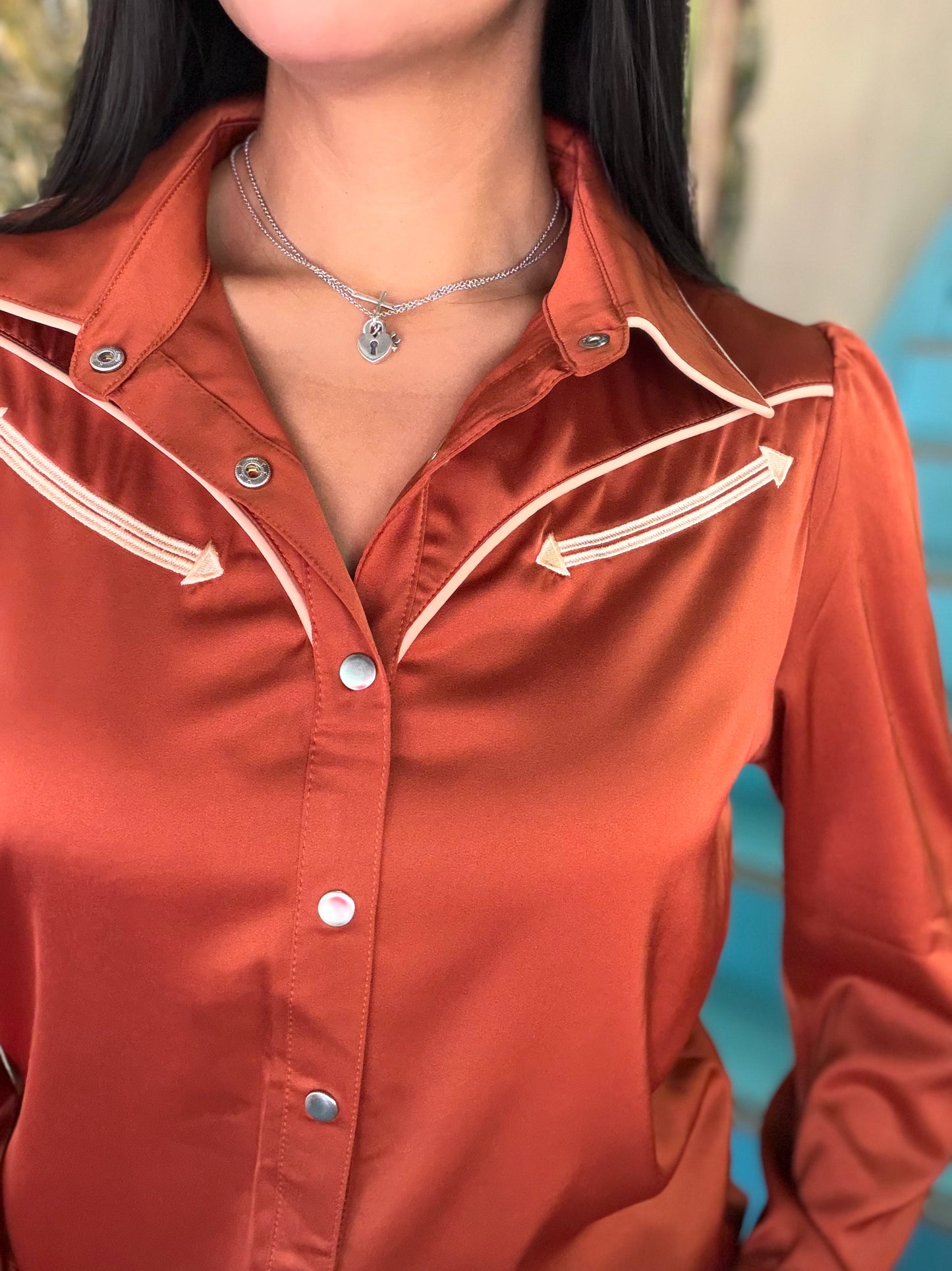 Blouse - Western Silky Button Front