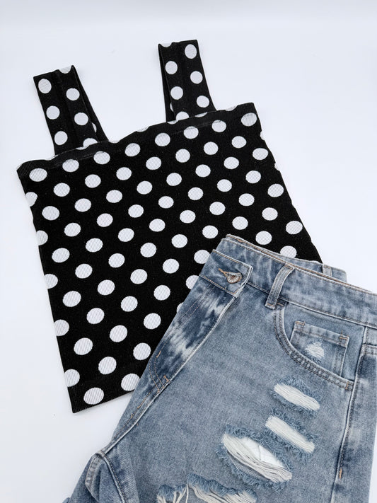 Polka Dot Knit Crop Top