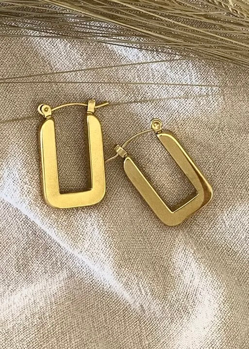 Earrings | Gold 18k Rectangular Plated Dangle Lightweight Earrings