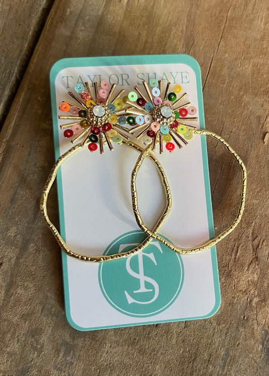 Jewelry | Earrings Rainbow Round Sequin Sunburst Hoops Taylor Shaye