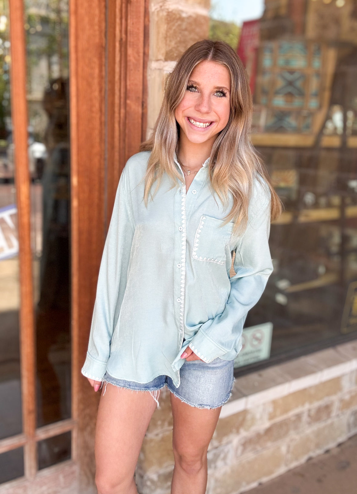 Sage Silky Scalloped Top