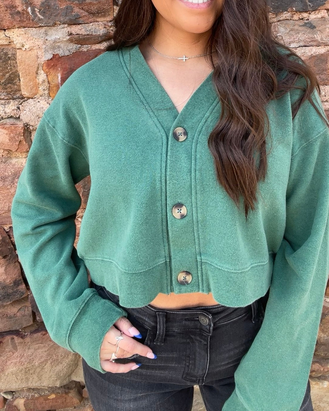 Tops | Sweater Cardigan Washed French Terry Cropped