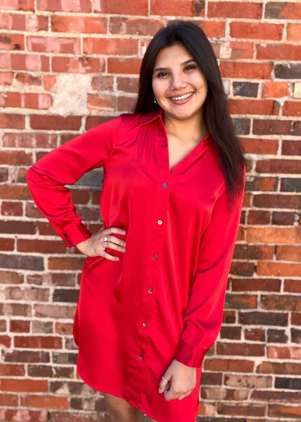 Dress | Shirt Dress Collared Long Sleeve Button Down Above Knee