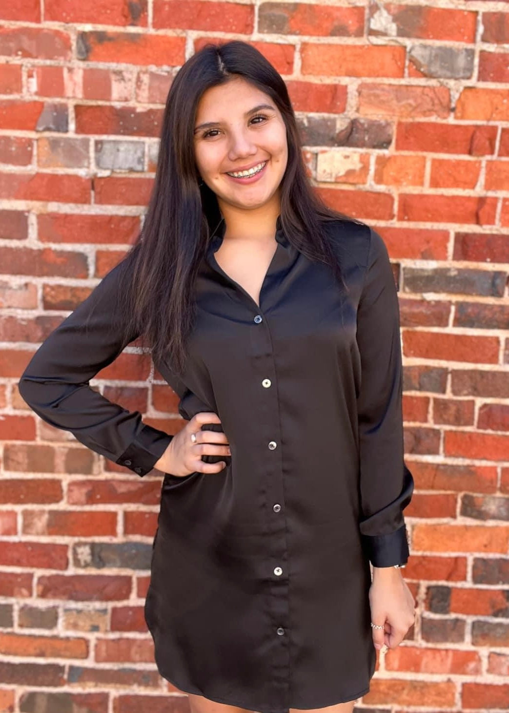 Dress | Shirt Dress Collared Long Sleeve Button Down Above Knee