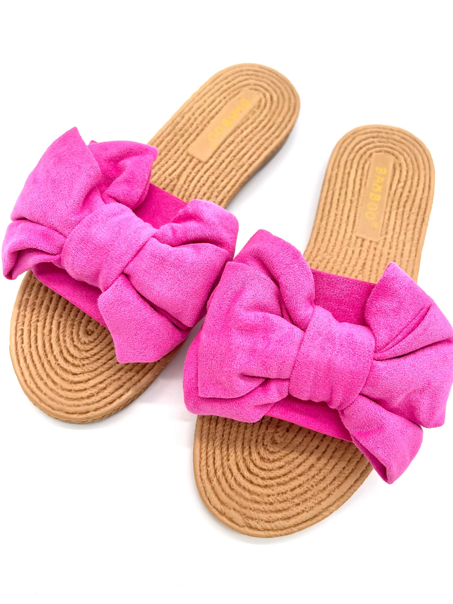 Pink Bamboo Braided Sole Bow Tie Slipon Sandals