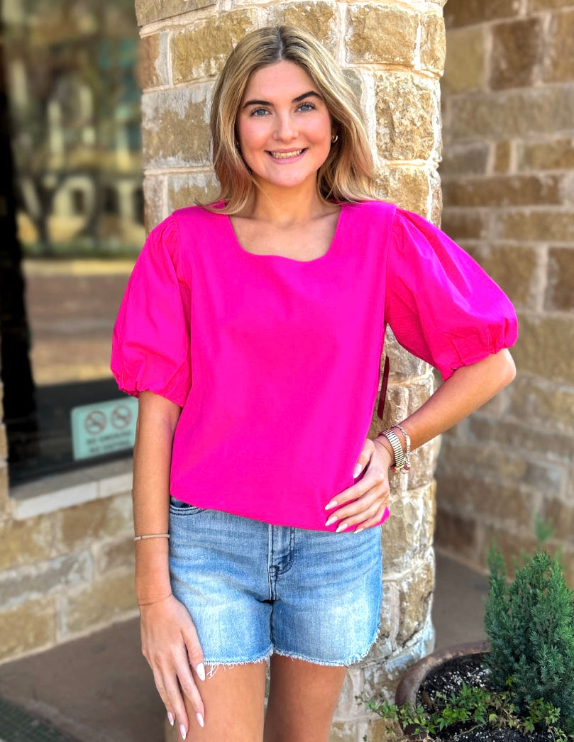 Tru Luxe Square Neck Knit Top W Poplin Sleeves