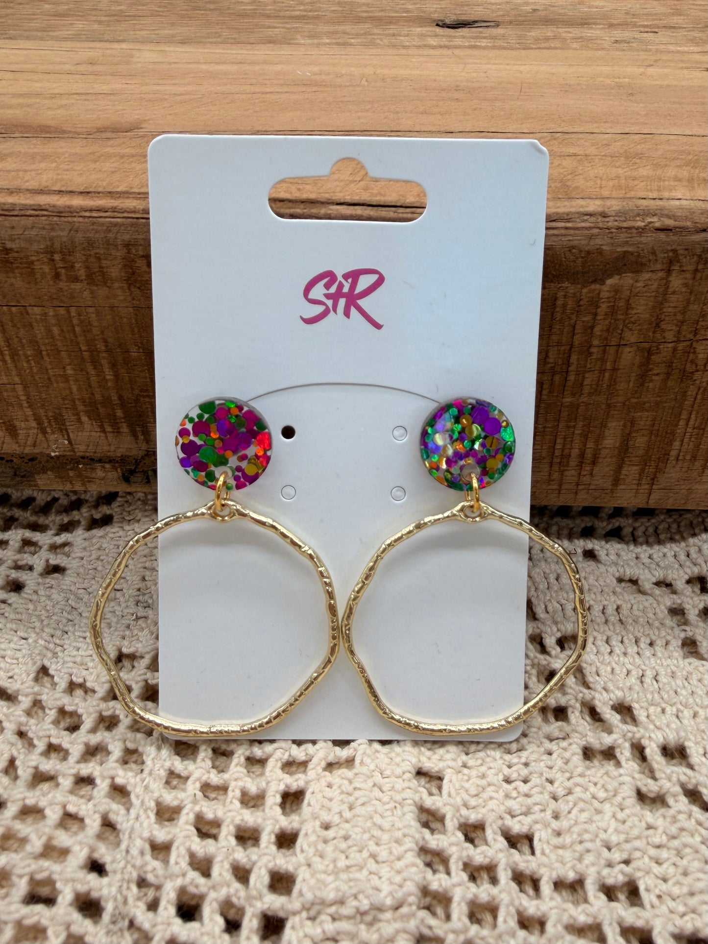 Earrings - Acrylic Glitter Gold Hoop