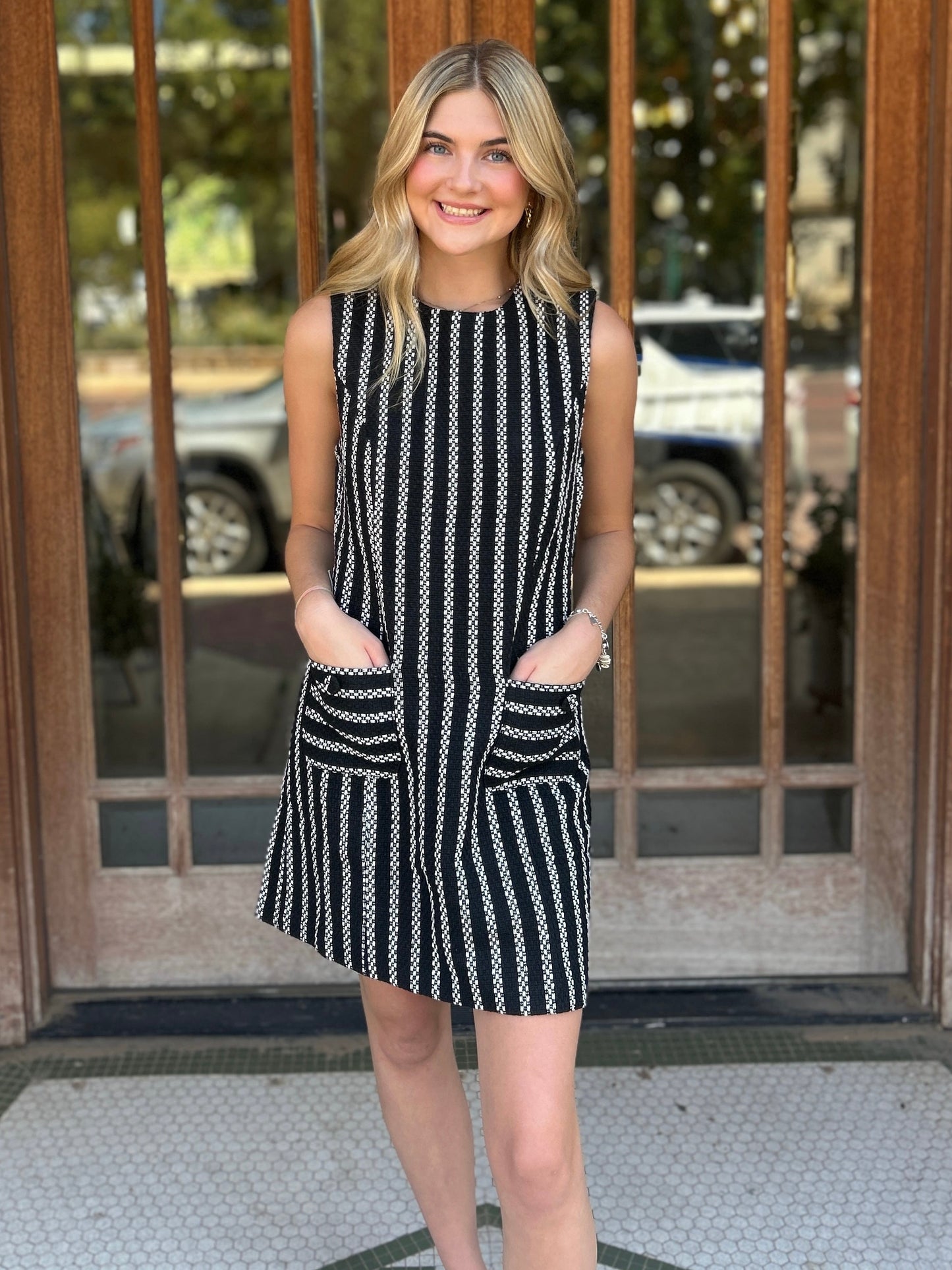 Dress | Striped Tweed Sheath Mini Black/White