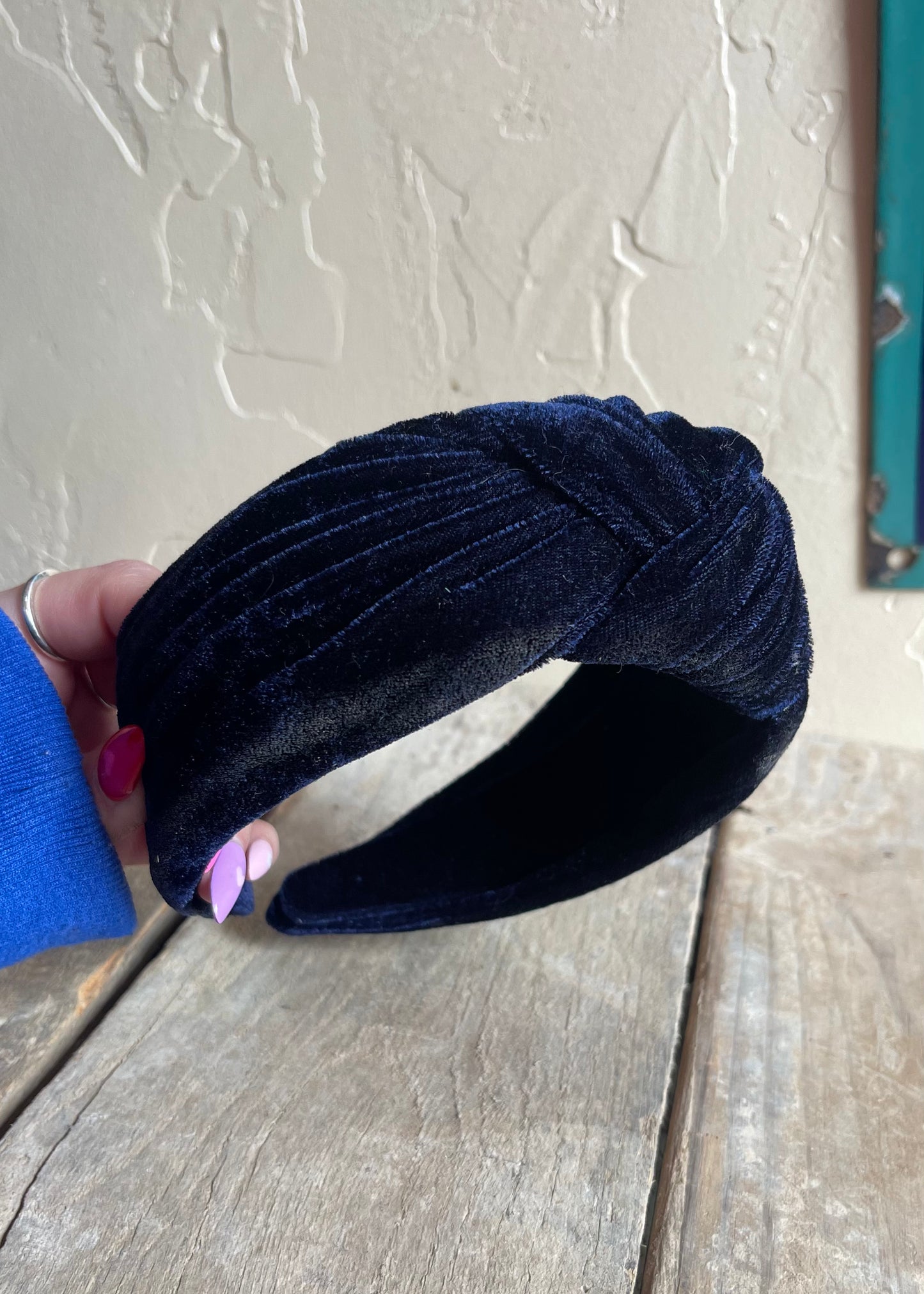 Hair Accessories | Dark Blue Wide Top Knot Flannel Headband