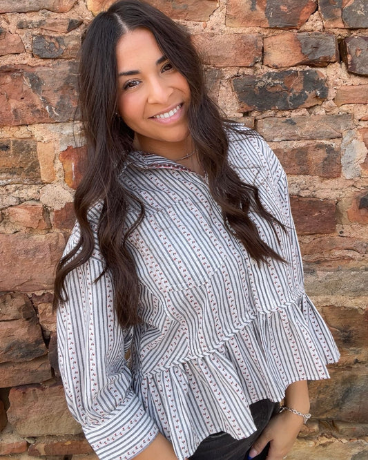 Tops | Blouse Rose Denim Button Down Puff Sleeve