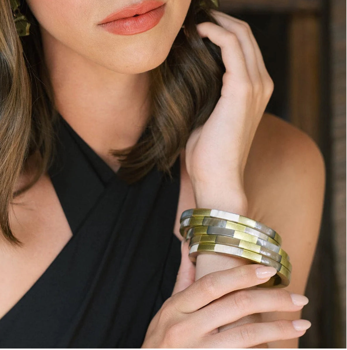 Jewelry | Bracelet Sunshine Tienda Gold Tile Bangle Set