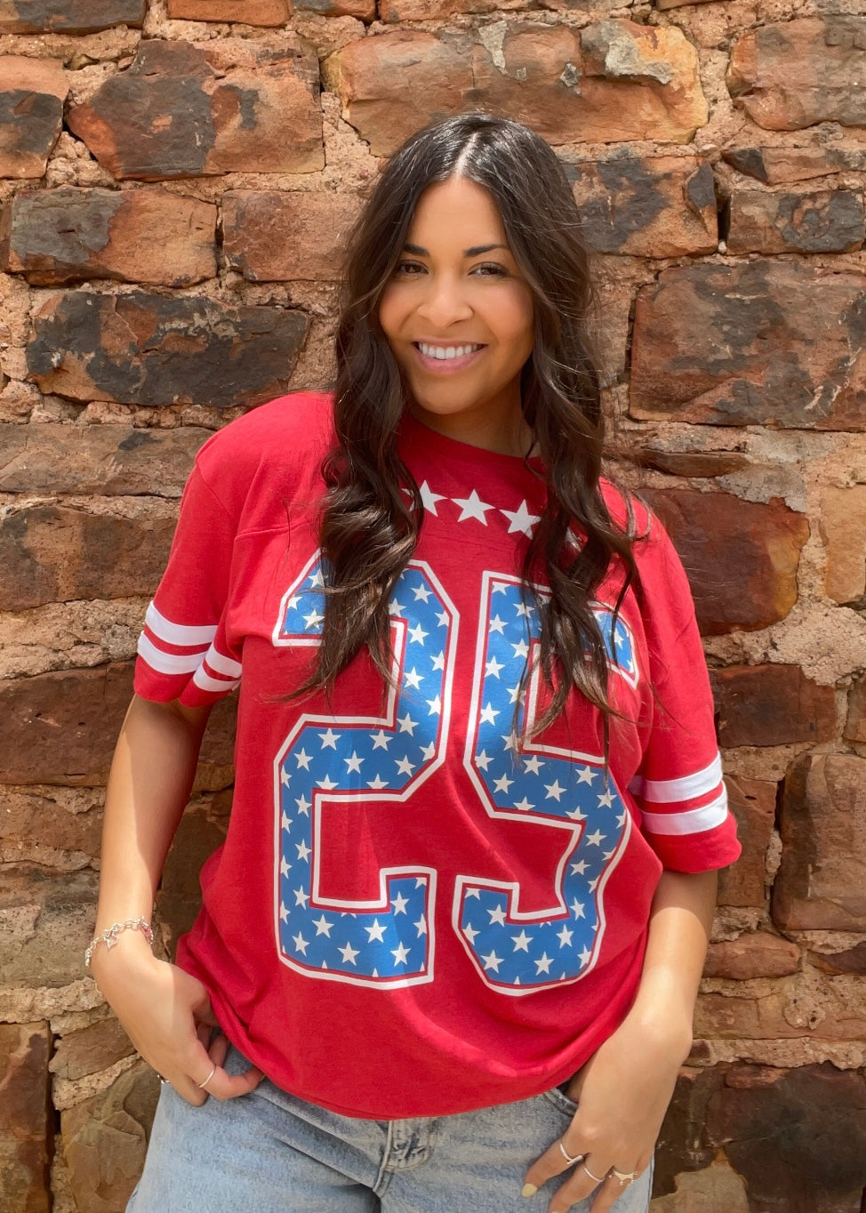Tops | Tee Sporty Red Oversized Varsity