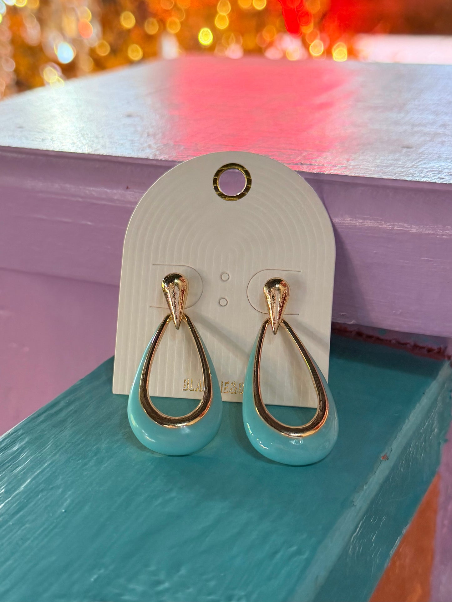 Earrings - Gold/Turquoise Epoxy Teardrop