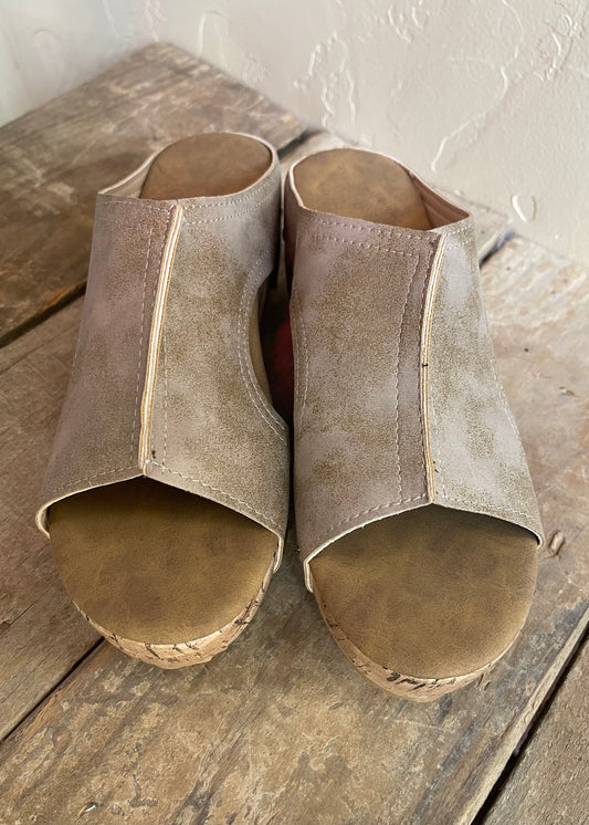 Shoes | Sandal/Wedge Gray Leather with Cork Wedge