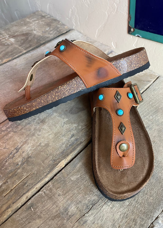 Shoes | Sandals Outwoods Antique Brown with Turquoise Thong