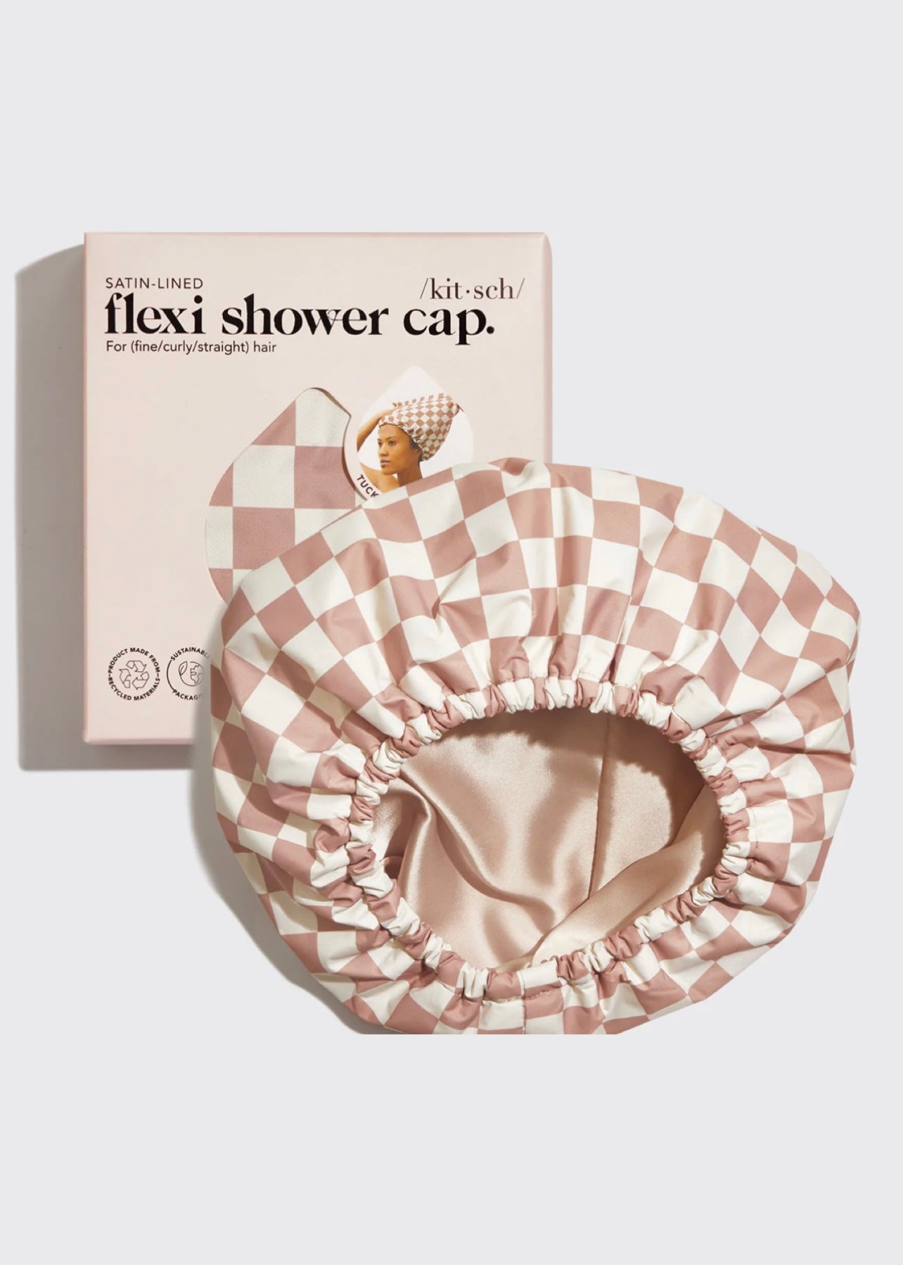 Bath & Beauty | Kitsch Satin Lined Flexi Terracotta Checker Shower Cap