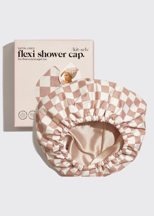 Bath | Kitsch Satin Lined Flexi Terracotta Checker Shower Cap