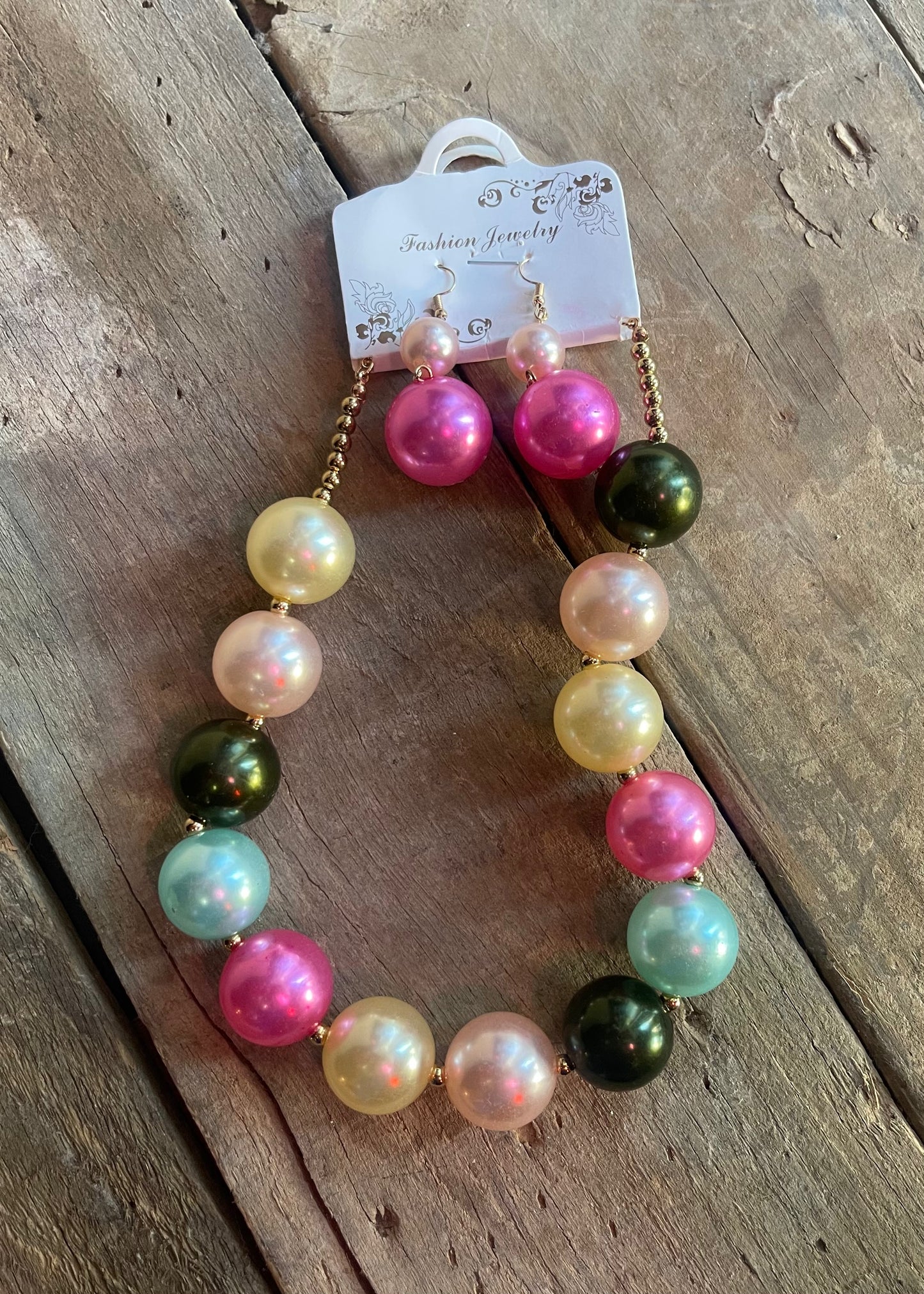 Necklace | Beaded Contrast Color Geometric Dainty Necklace & Earrings