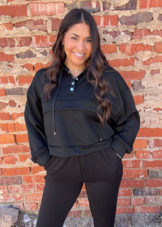 Sets | Black Double Soft Hoodie and Cuff Pant