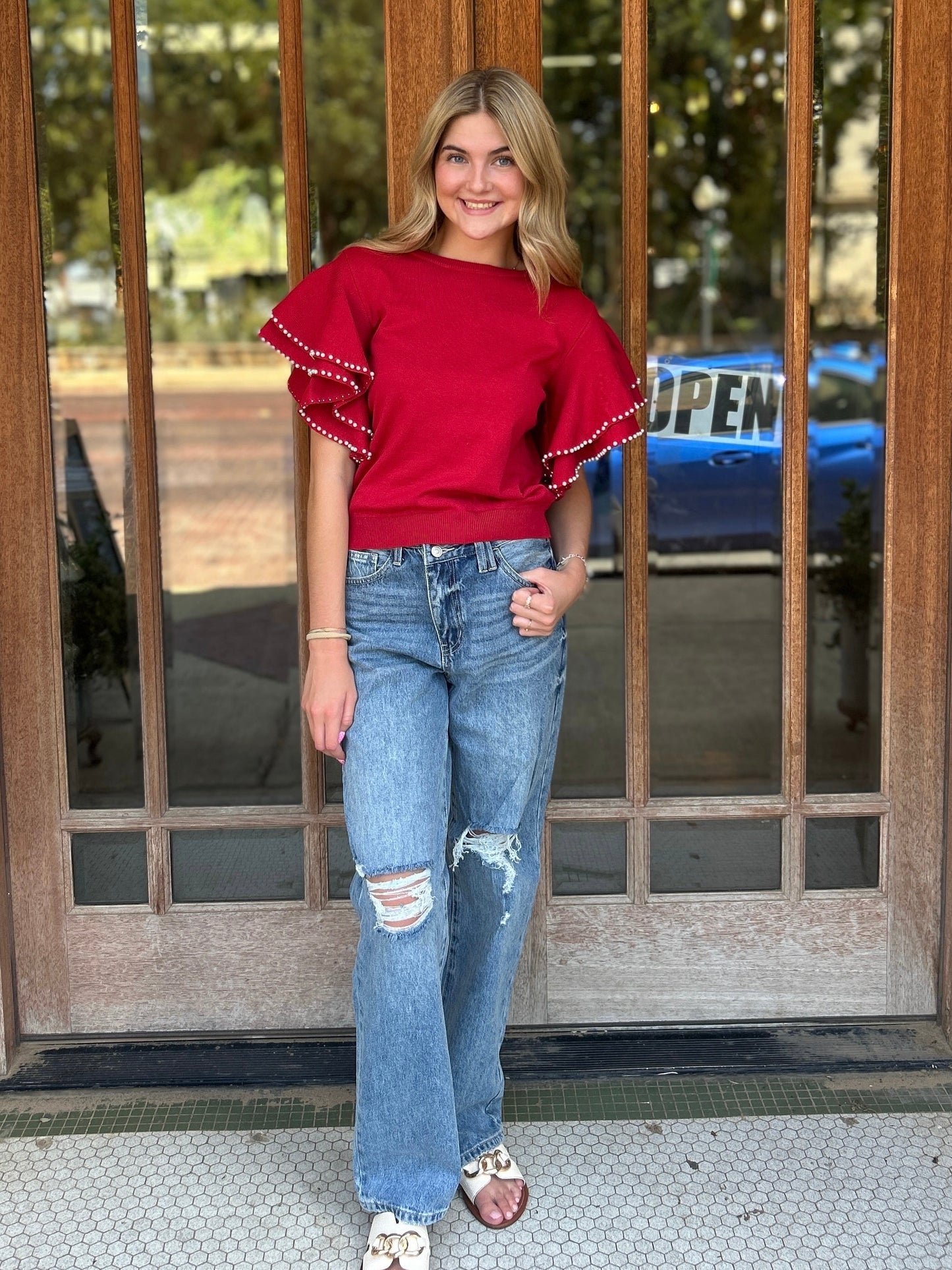 Tops | Sweater Double Layer Pearl Knit