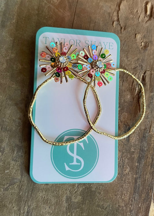 Jewelry | Earrings Rainbow Round Sequin Sunburst Hoops Taylor Shaye