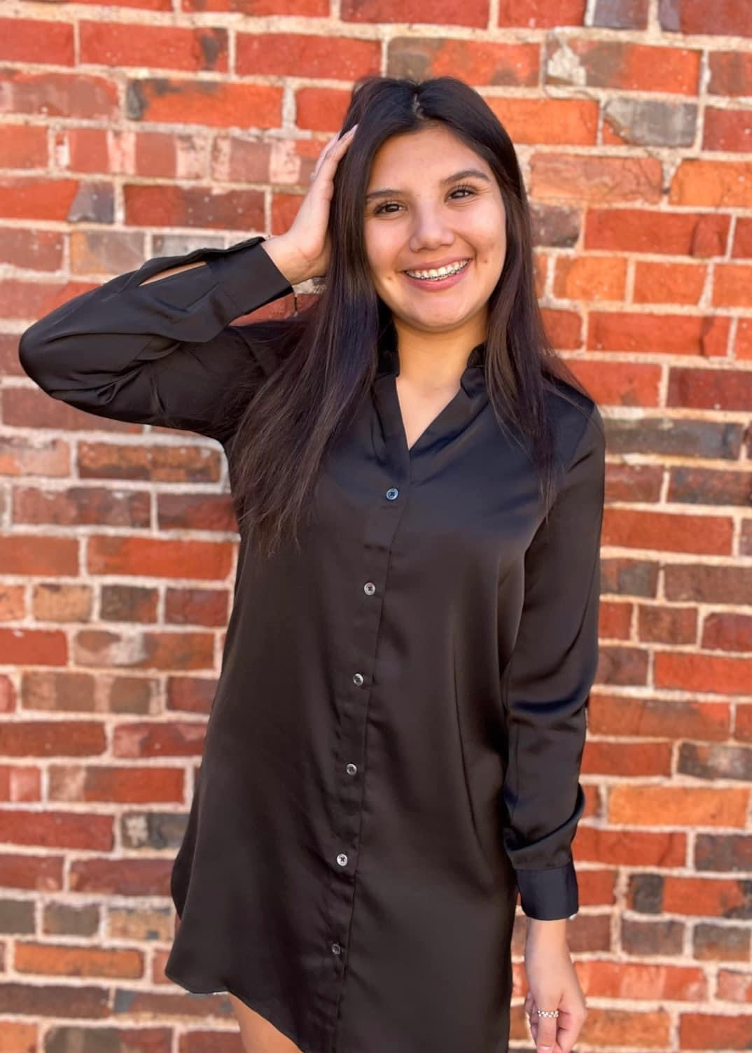 Dress | Shirt Dress Collared Long Sleeve Button Down Above Knee