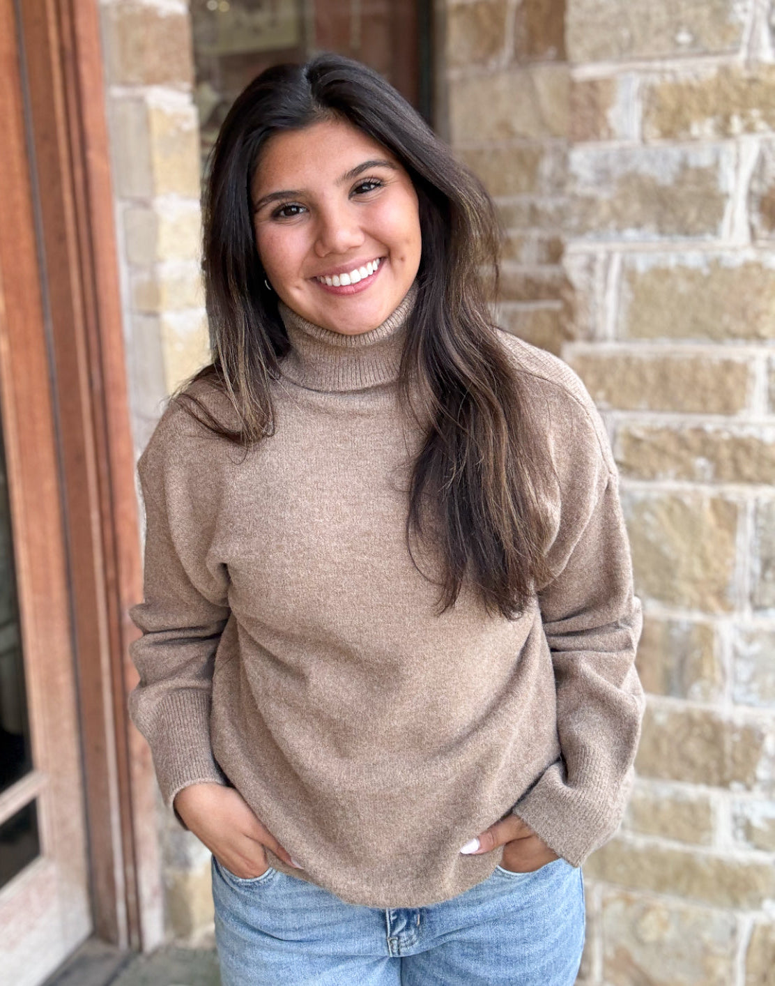 Tops | Sweater Pullover One Size Fits All Khaki Loose High Neck