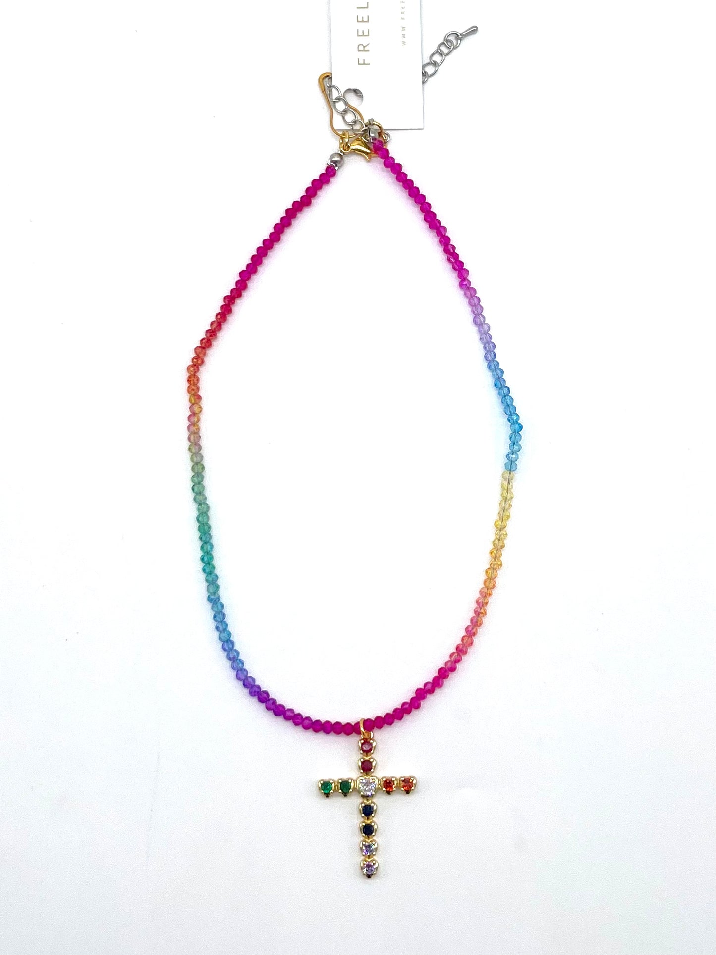 Jewelry | Necklace Beaded Multicolor With CZ Cross