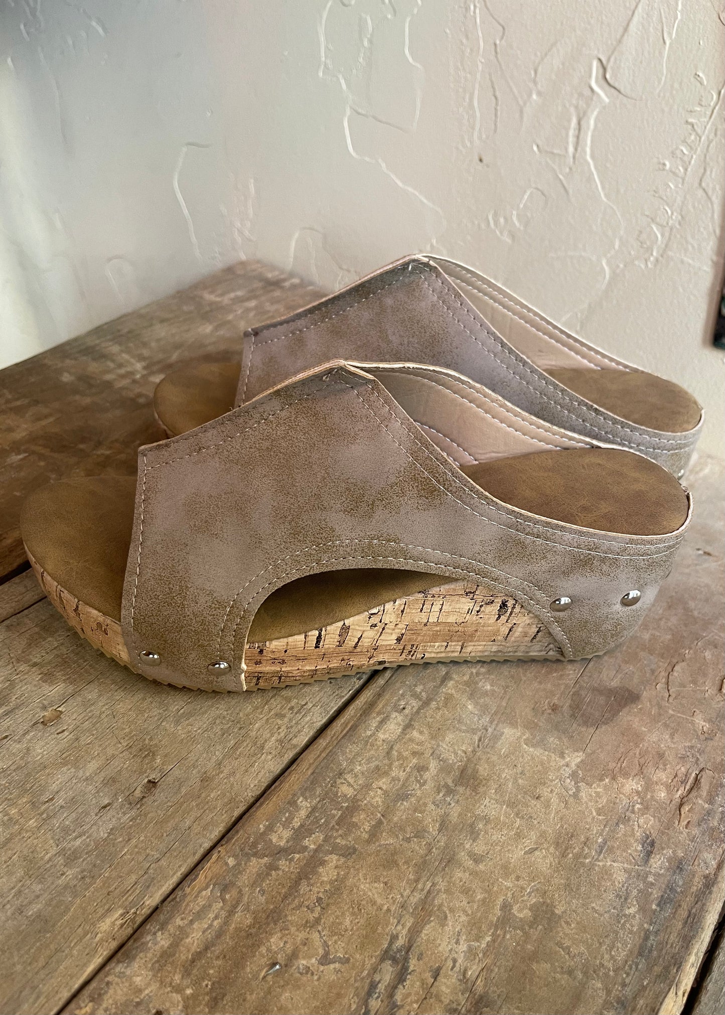 Shoes | Sandal/Wedge Gray Leather with Cork Wedge
