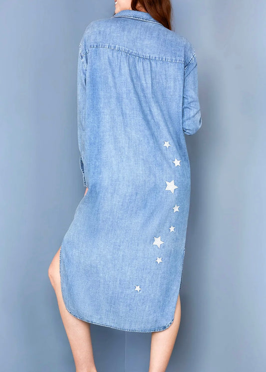 Dress | Billy T Denim Dress/Duster Embroidered Button Front Long Sleeves