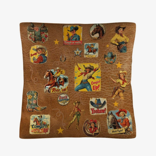 Throw Pillow - Vintage Cowgirl Collage