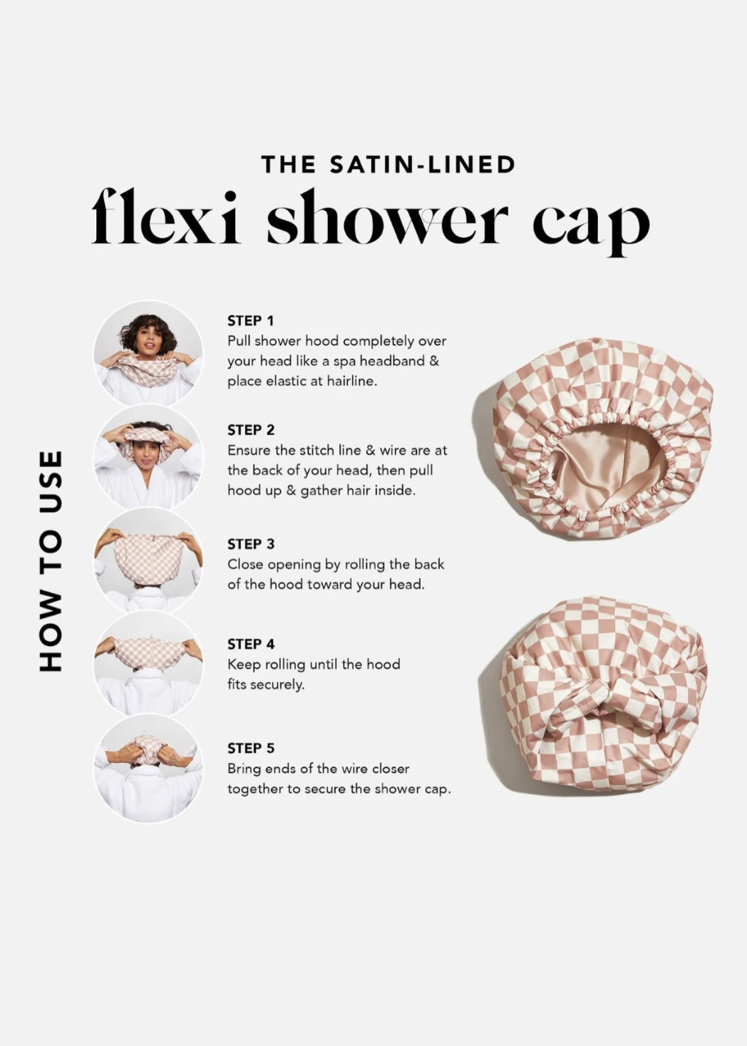Bath & Beauty | Kitsch Satin Lined Flexi Terracotta Checker Shower Cap