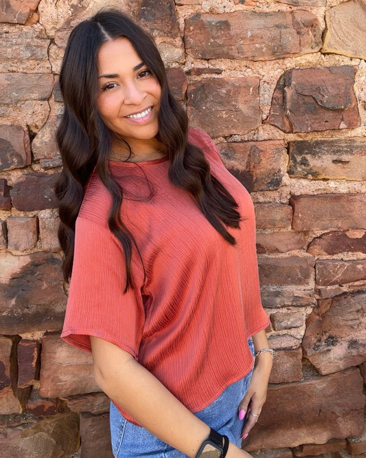 Tops | Blouse Rust Woven Cupro Short Sleeve