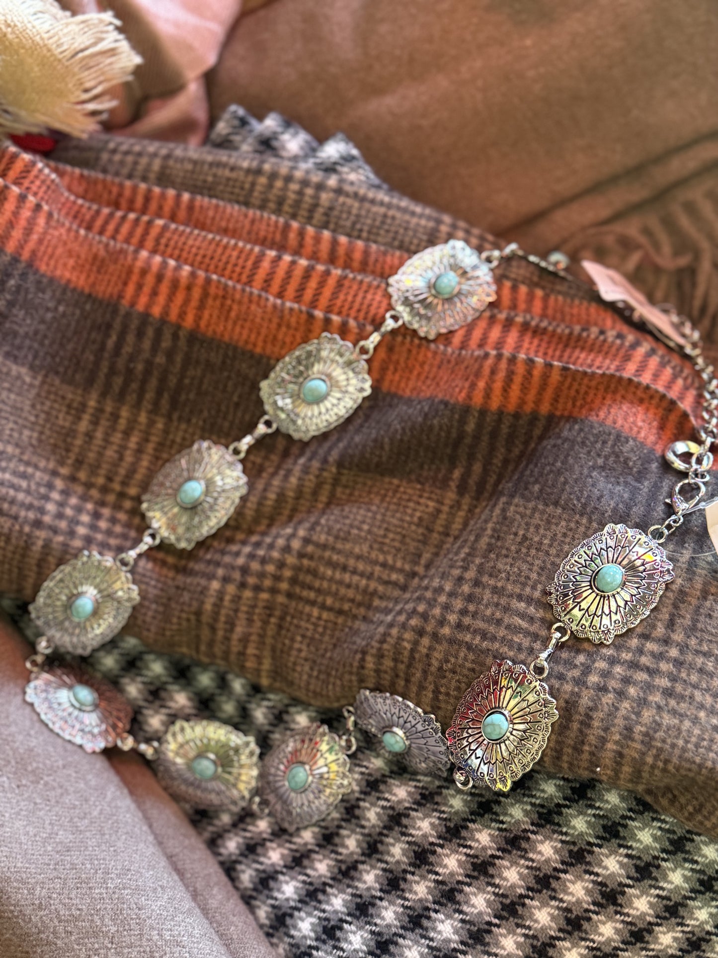 Belt | Turquoise Studded Oval Concho Chain Belt