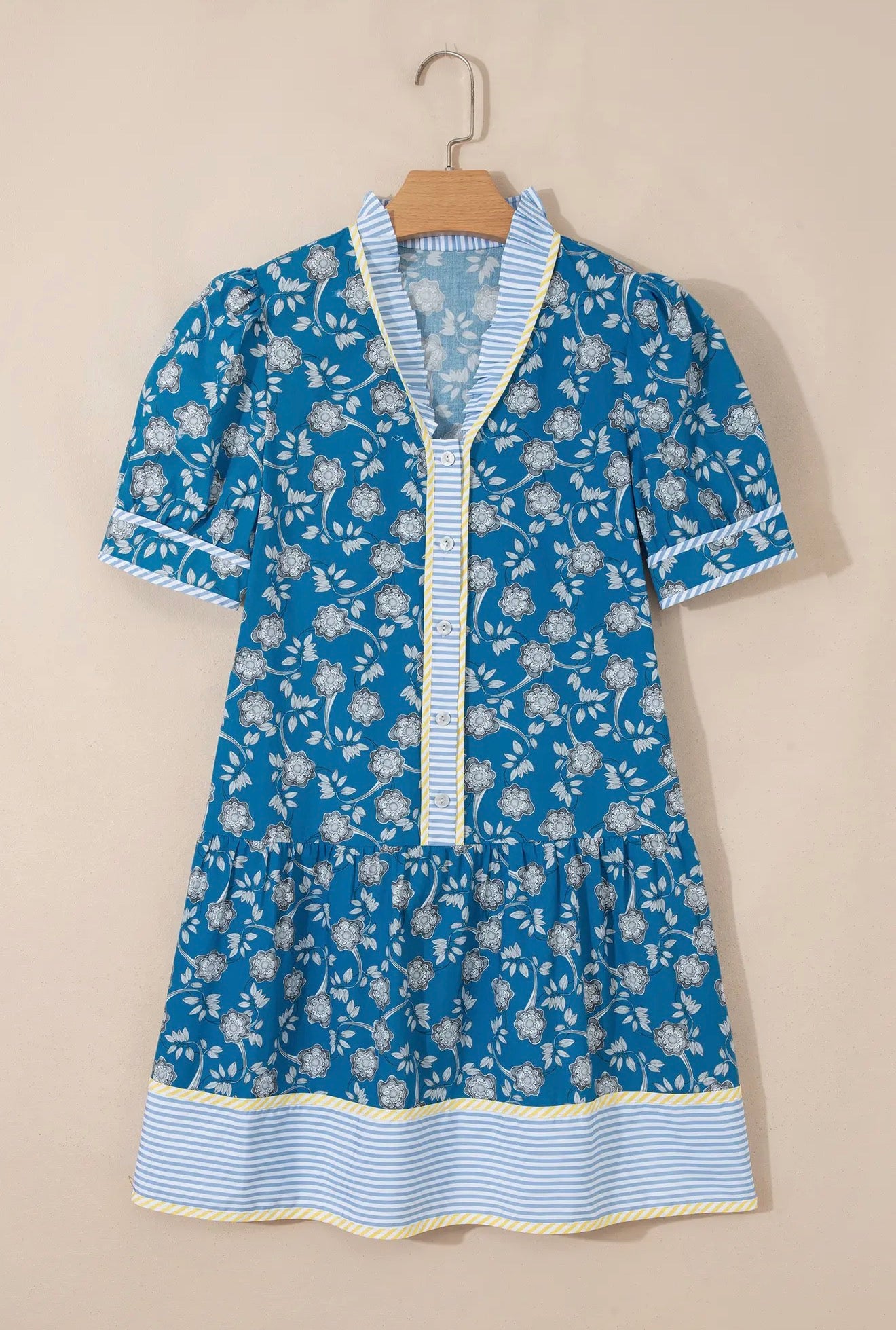 Dress - Floral Ruffle Strip Trim