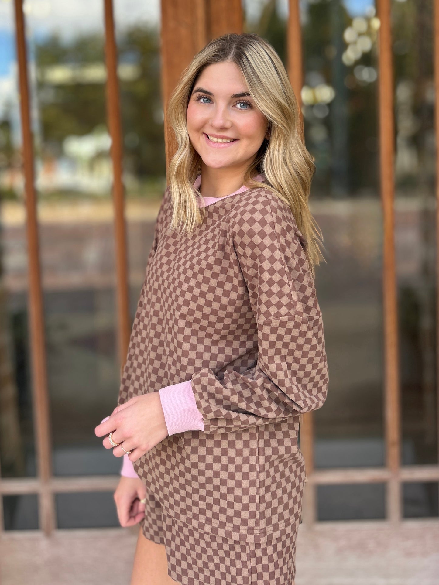 Checkered Long Sleeve & Shorts Set