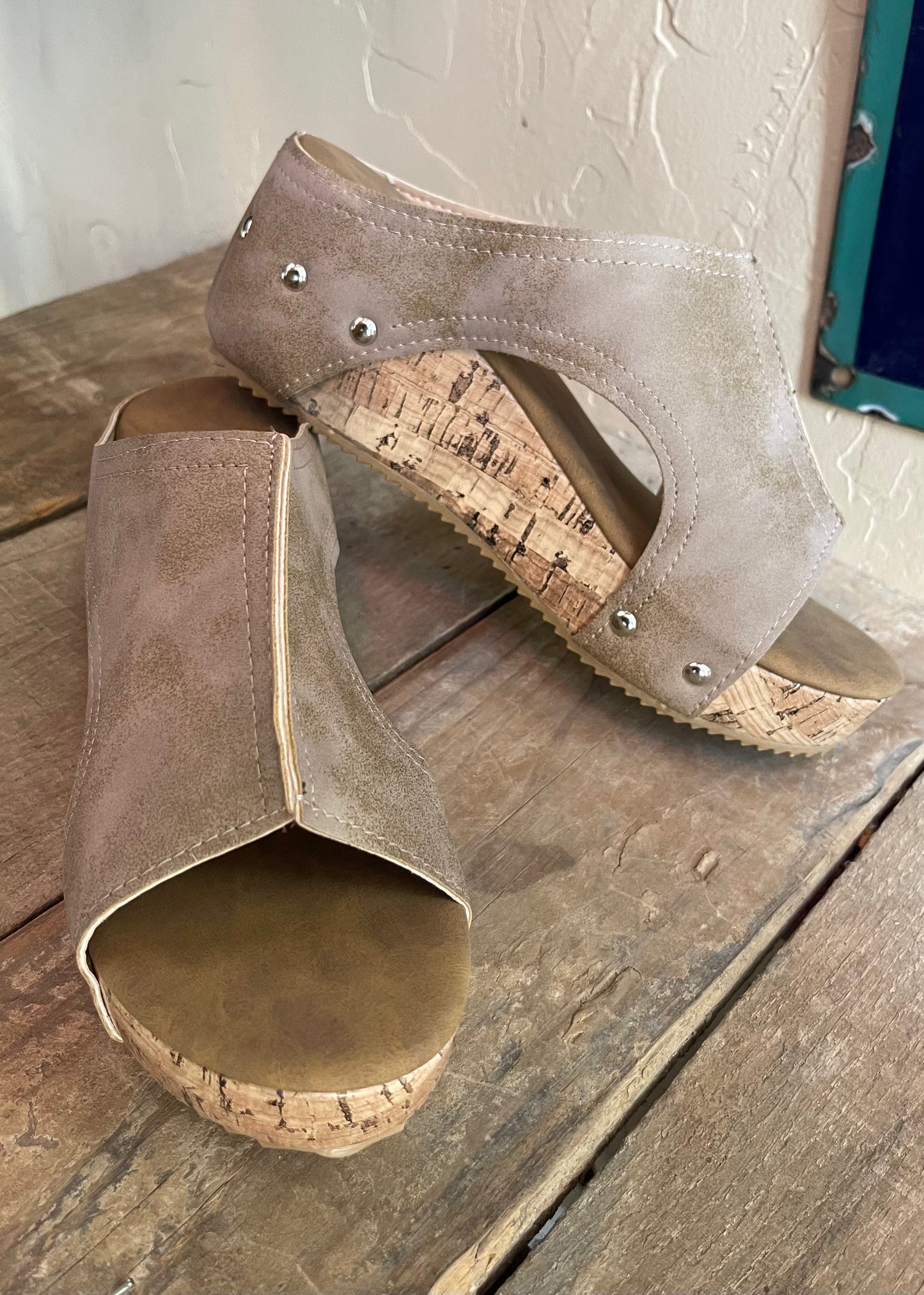 Shoes | Sandal/Wedge Gray Leather with Cork Wedge