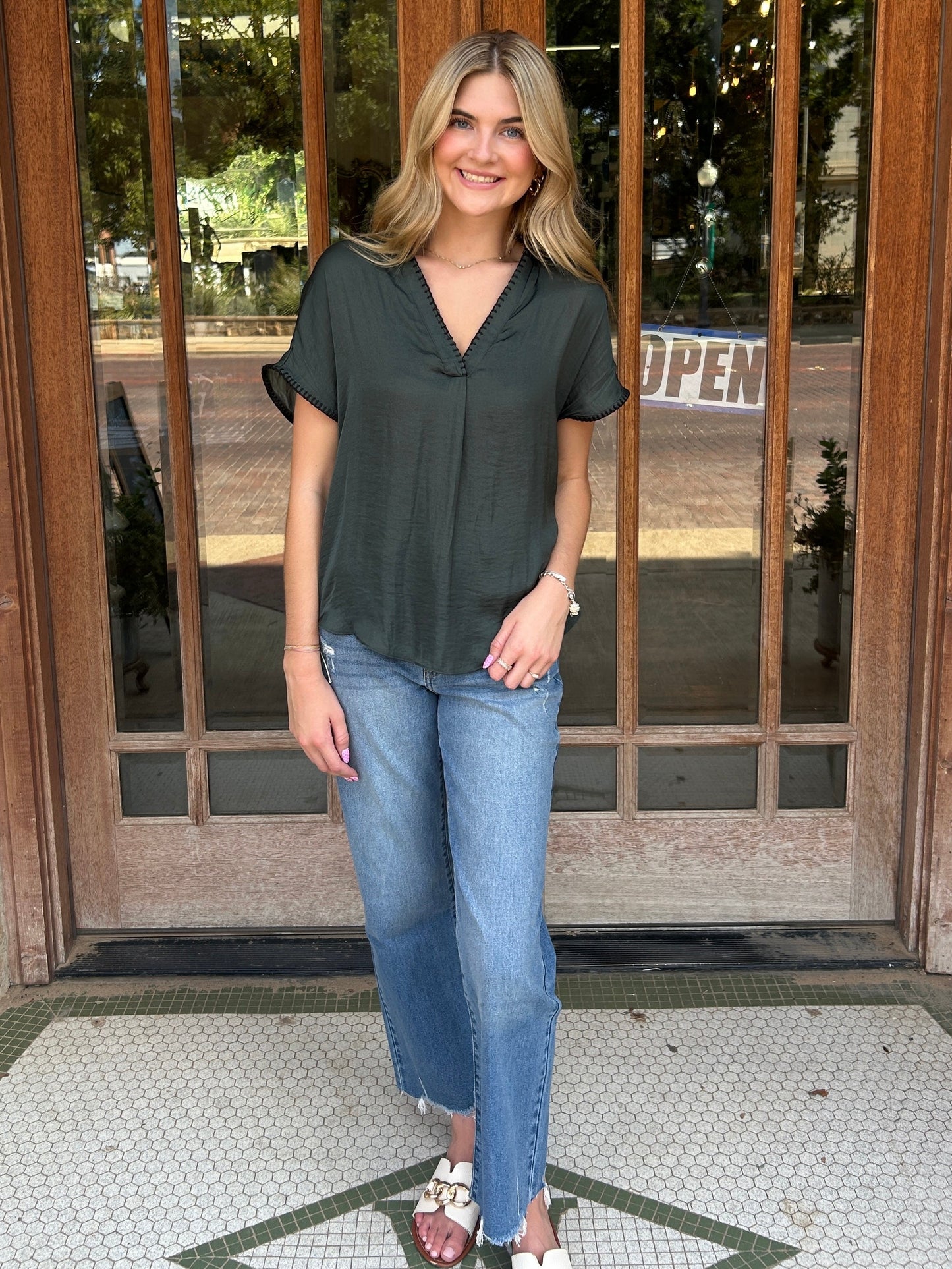 Tops | Blouse Whipstitch Edging Drop Shoulder