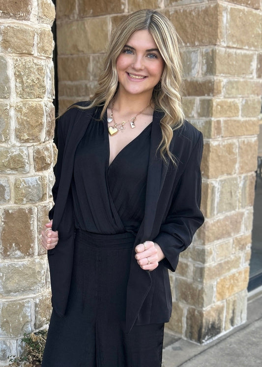 Coat | Blazer Woven 3/4 Ruched Sleeve Open Front Classic